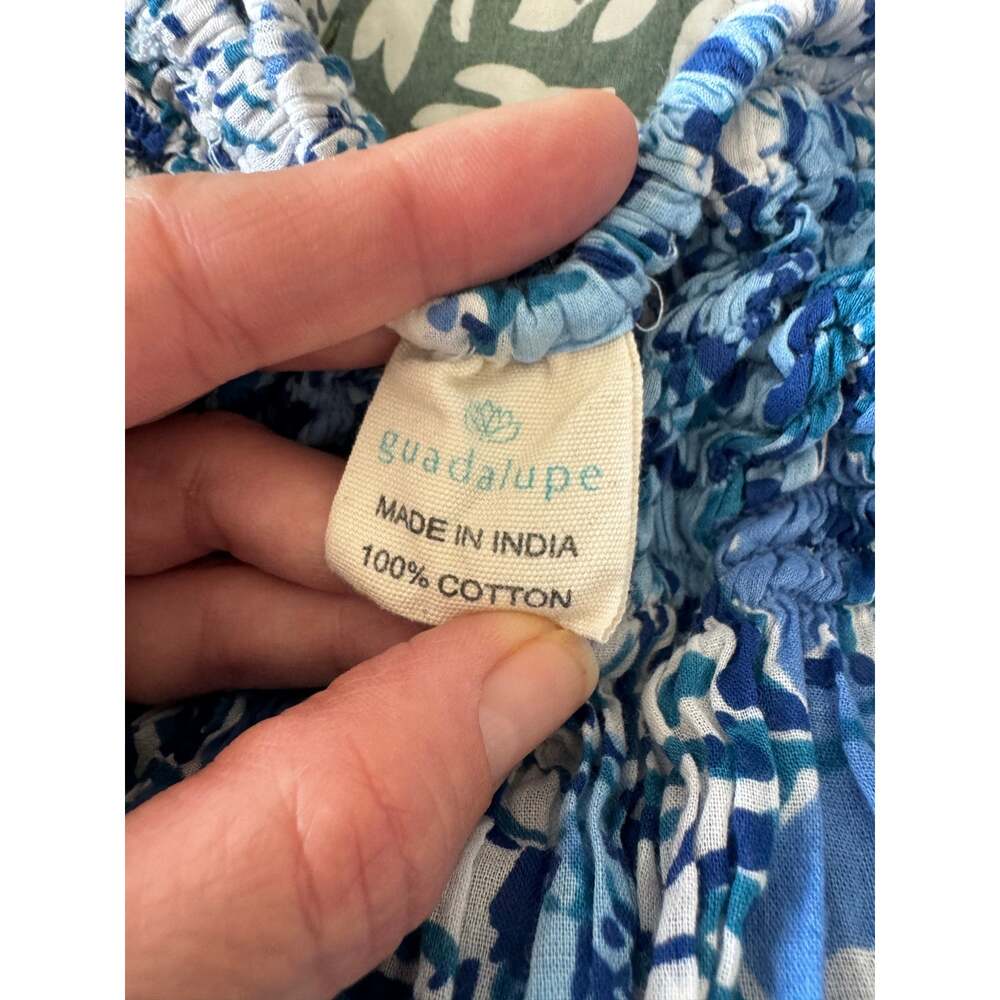 GUADALUPE Design Blue Floral Off-the-Shoulder cotton Maxi Resort Dress. S/M - Picture 5 of 5